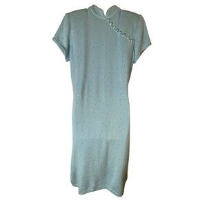 Vintage St. John Evening Marie Gray Light Blue Dress Santana Knit 10 DAMAGED
